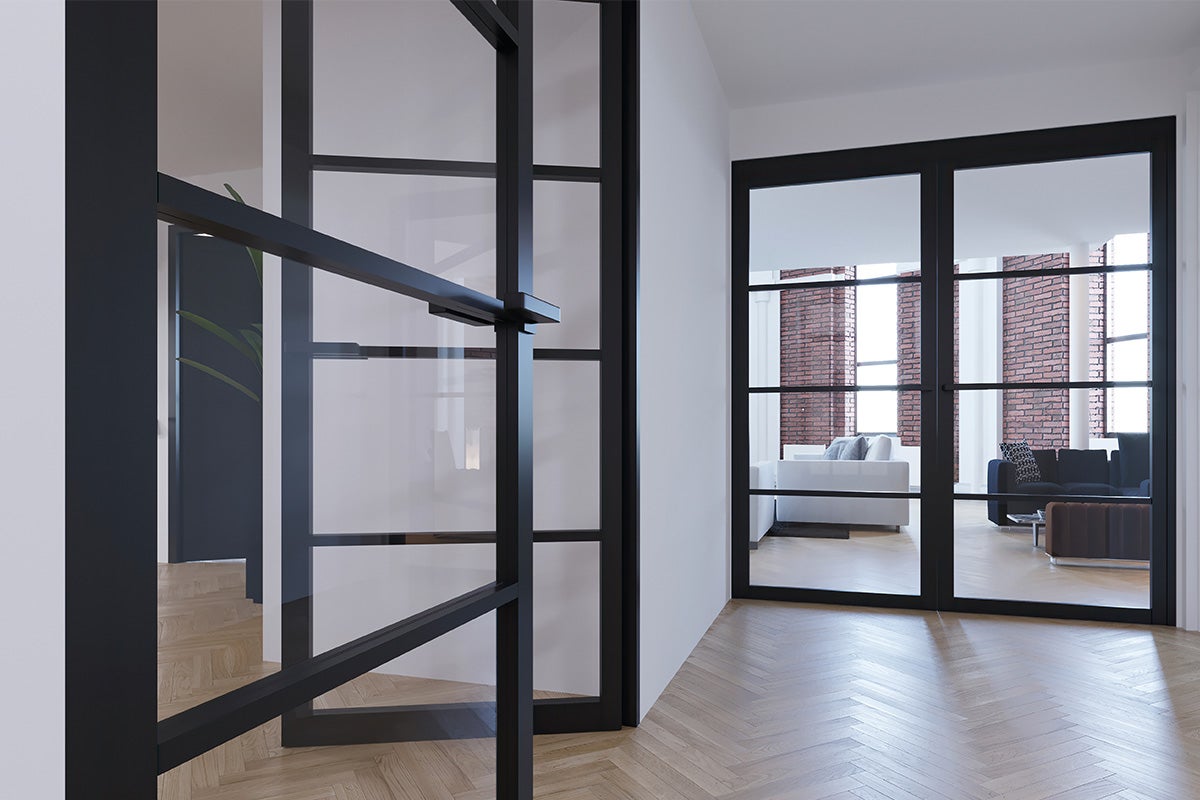 houten deur zwart glas